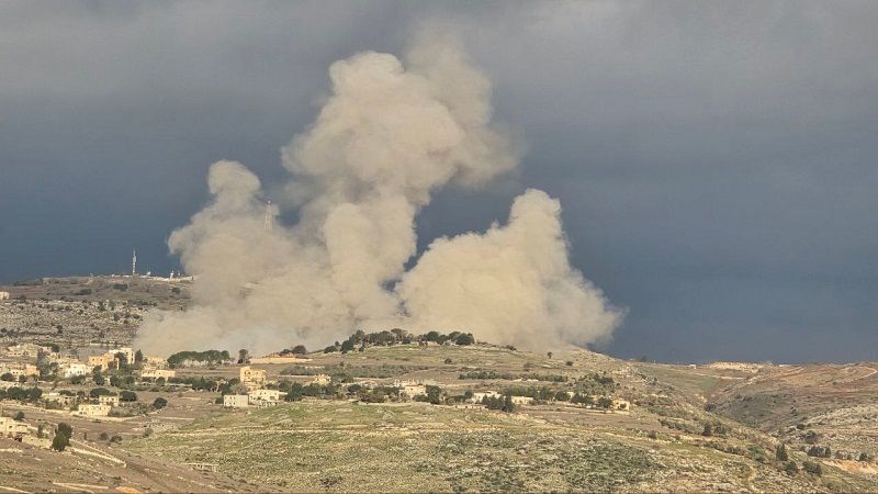 فيديو| تفجير كبير نفذه جيش العدو الصهيوني في بلدة حولا جنوب لبنان